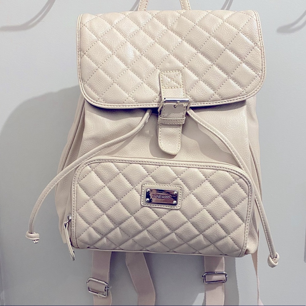 Nine West Beige MM Cinch Backpack Purse